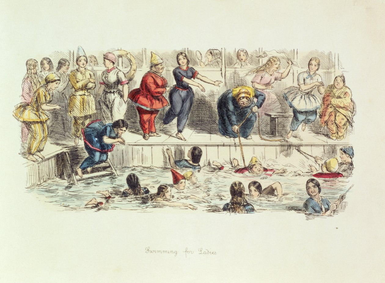 Pływanie dla kobiet, 1844 autorstwa John Leech