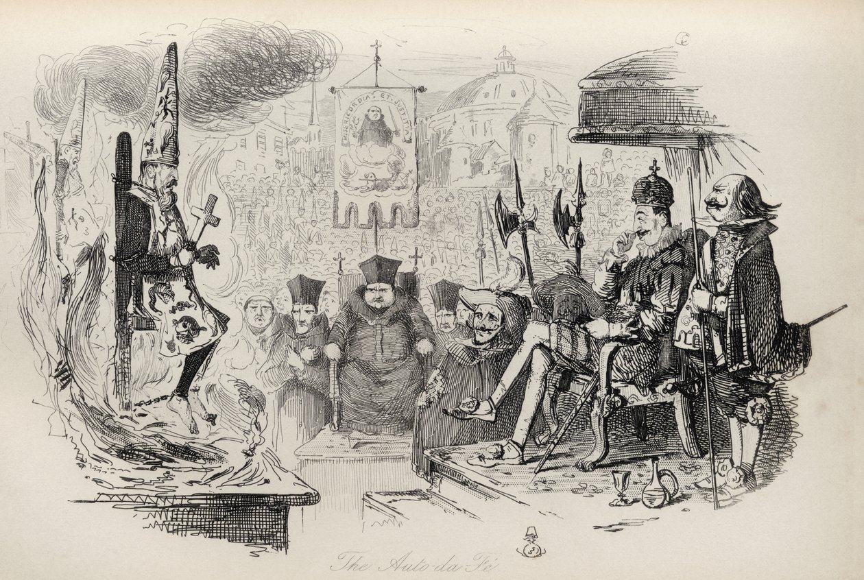 Auto-da-Fe, z „Legend Ingoldsby” Thomasa Ingoldsby, wydanej przez Richarda Bentleya und Son, 1887 autorstwa John Leech