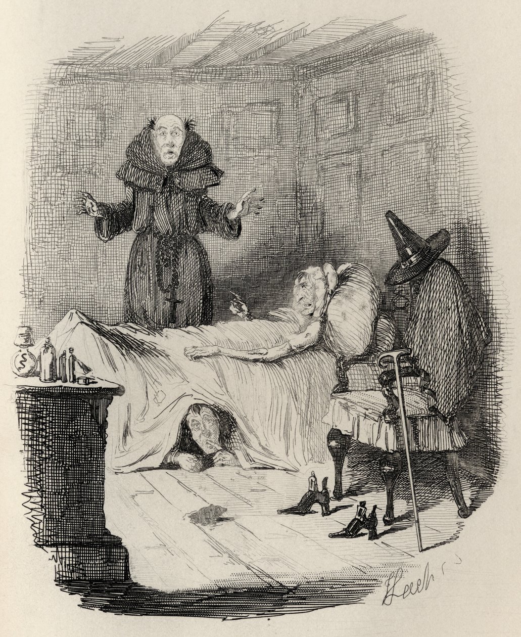 Wyznanie starej kobiety ubranej na szaro, z „Legend Ingoldsby” Thomasa Ingoldsby, wydanej przez Richarda Bentleya und Son, 1887 autorstwa John Leech