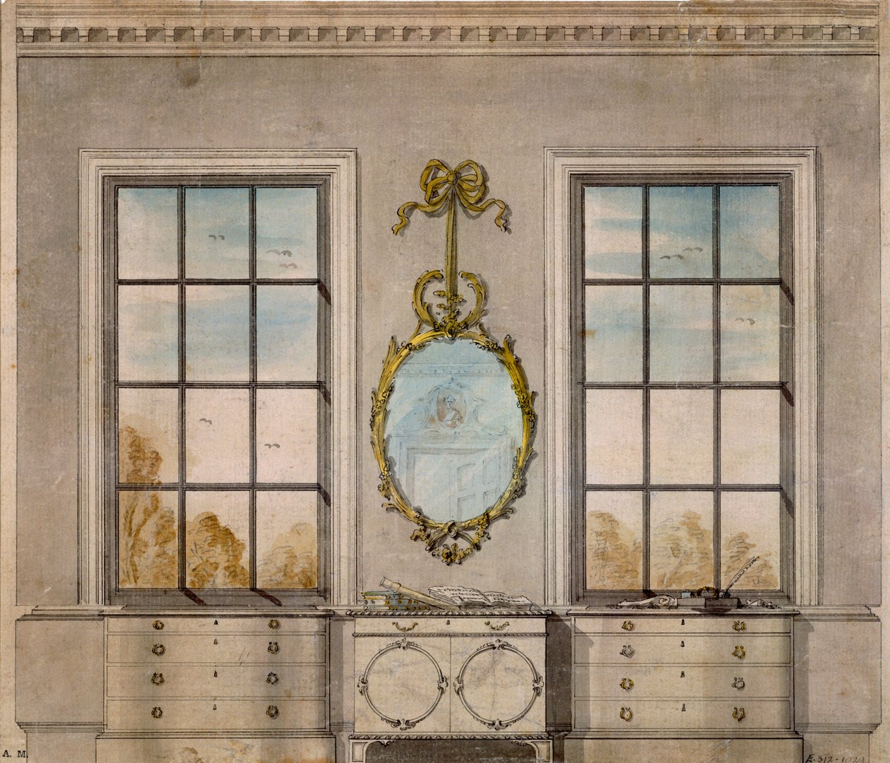 Projekt pokoju autorstwa Linnella Johna (1723-99), akwarela autorstwa John Linnell
