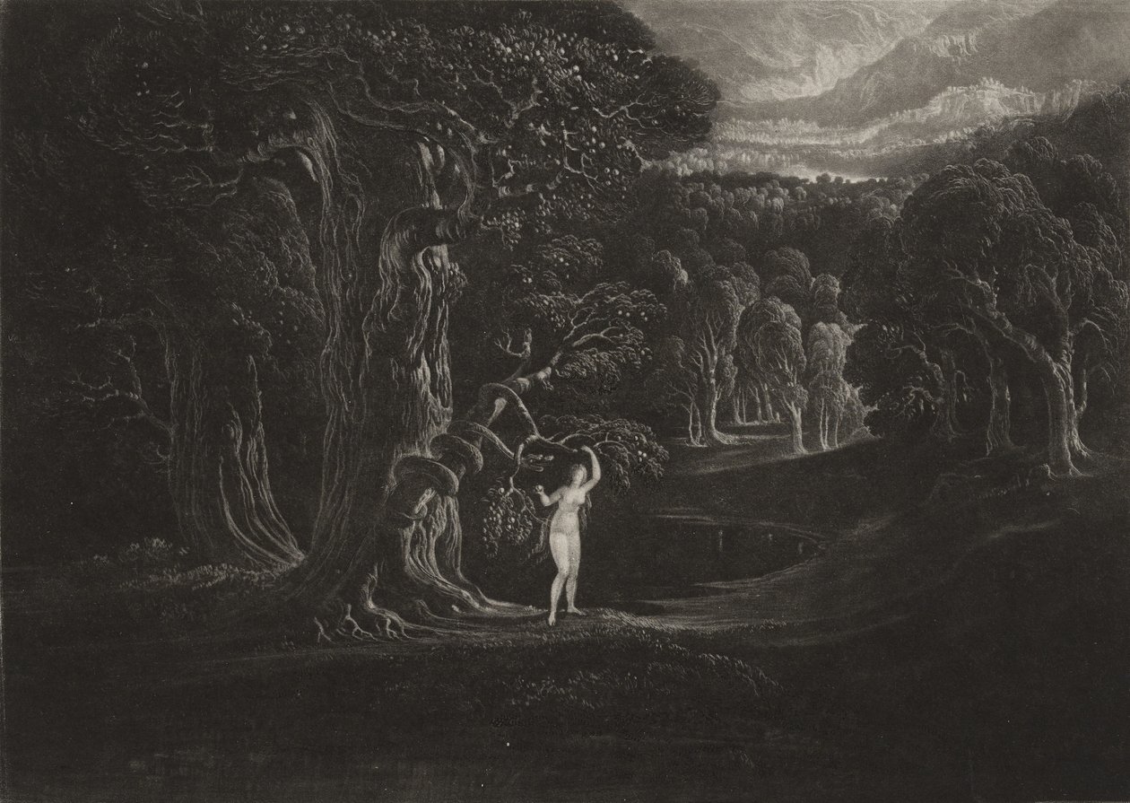 Szatan Kusząca Ewa, c.1827 (mezzotinta) autorstwa John Martin
