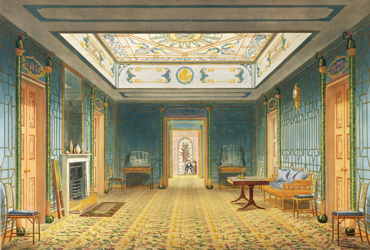 Podwójny hol lub galeria (południe) nad korytarzem z Widoków pawilonu królewskiego, Brighton autorstwa Johna Nasha, 1826 (druk) autorstwa John Nash