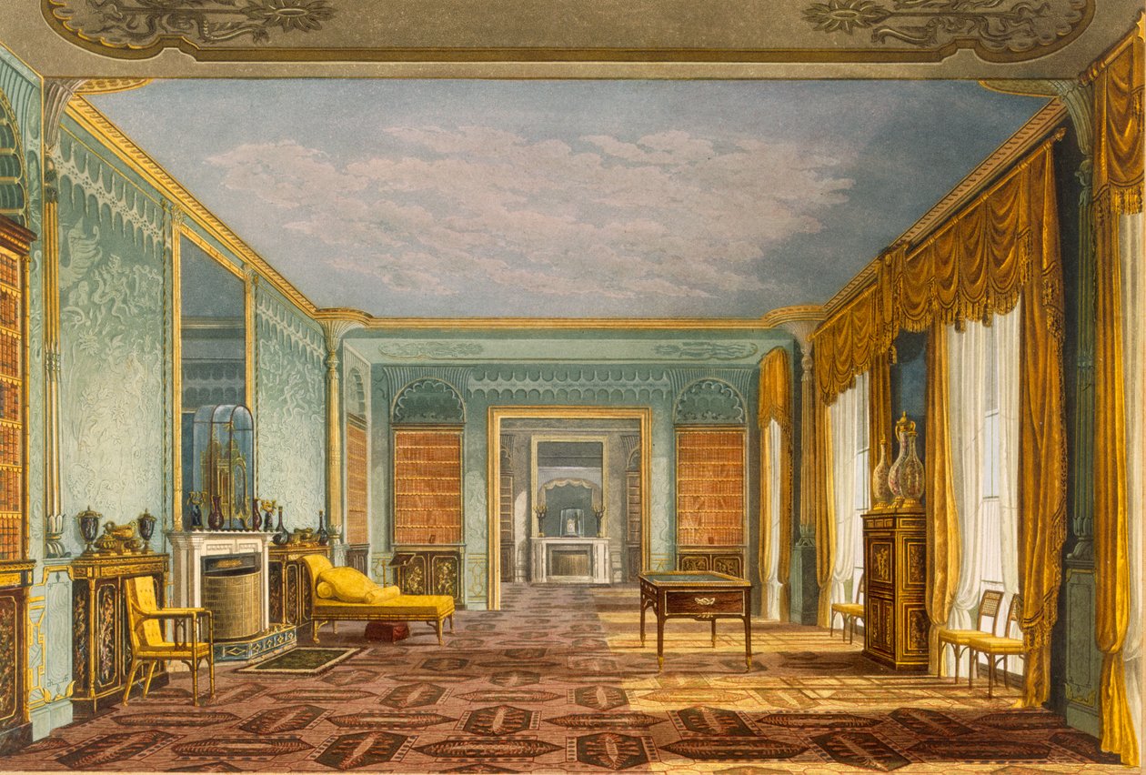 Biblioteka Króla z Widoków Królewskiego Pawilonu, Brighton, John Nash, 1826 (druk) autorstwa John Nash