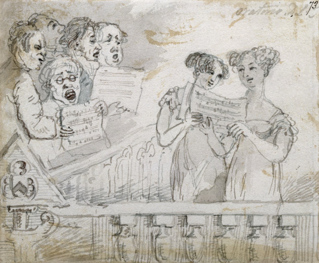 Spektakl oratoryjny w Drury Lane Theatre, część pierwsza tryptyku, 1814 (toaleta i atrament) (zob. także 84544-5) autorstwa John Nixon