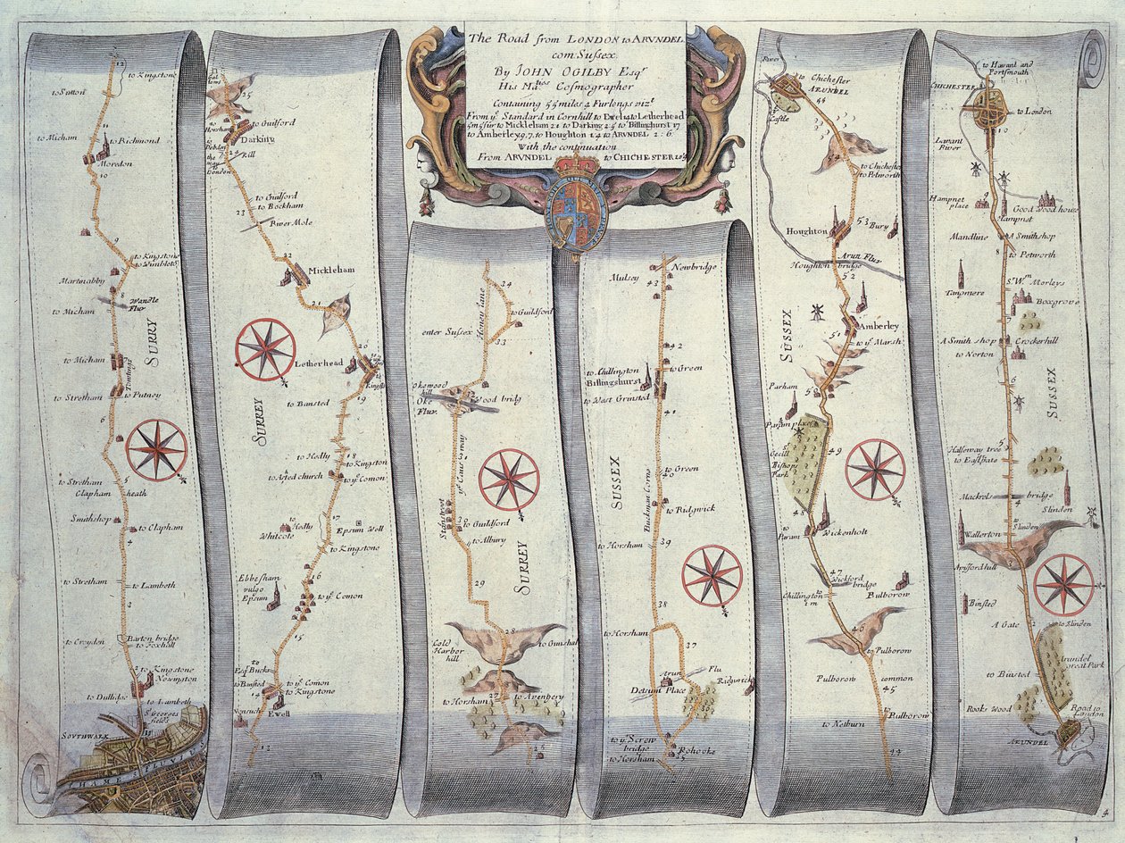 Droga z Londynu do Arundel (rycina kolorowa) autorstwa John Ogilby