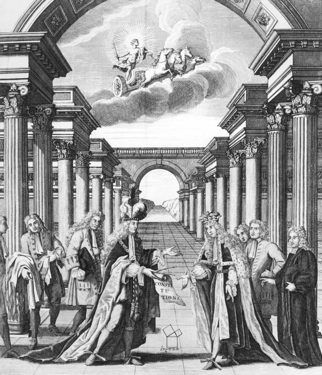 Konstytucje masonerii Jamesa Andersona, strona tytułowa, opublikowana przez Johna Senexa i Johna Hooka, Londyn, 1723 autorstwa John Pine