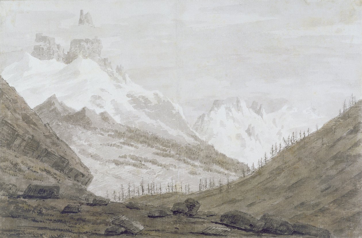 Między Chamonix a Martigny, 1776 (grafit, długopis i pranie na papierze) autorstwa John Robert Cozens