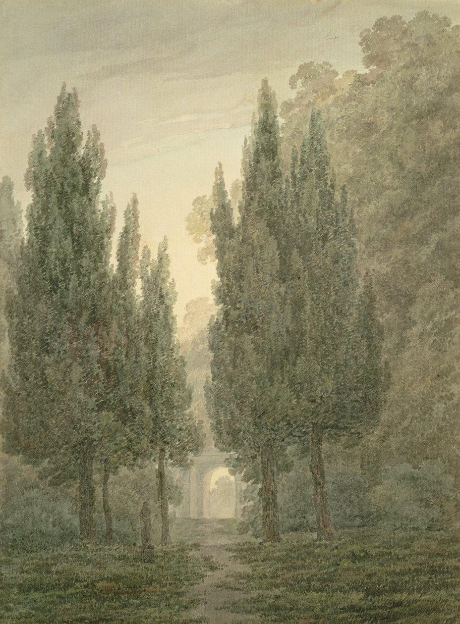 W ogrodach Villa Pamphili (wc, ołówek, papier czerpany) autorstwa John Robert Cozens