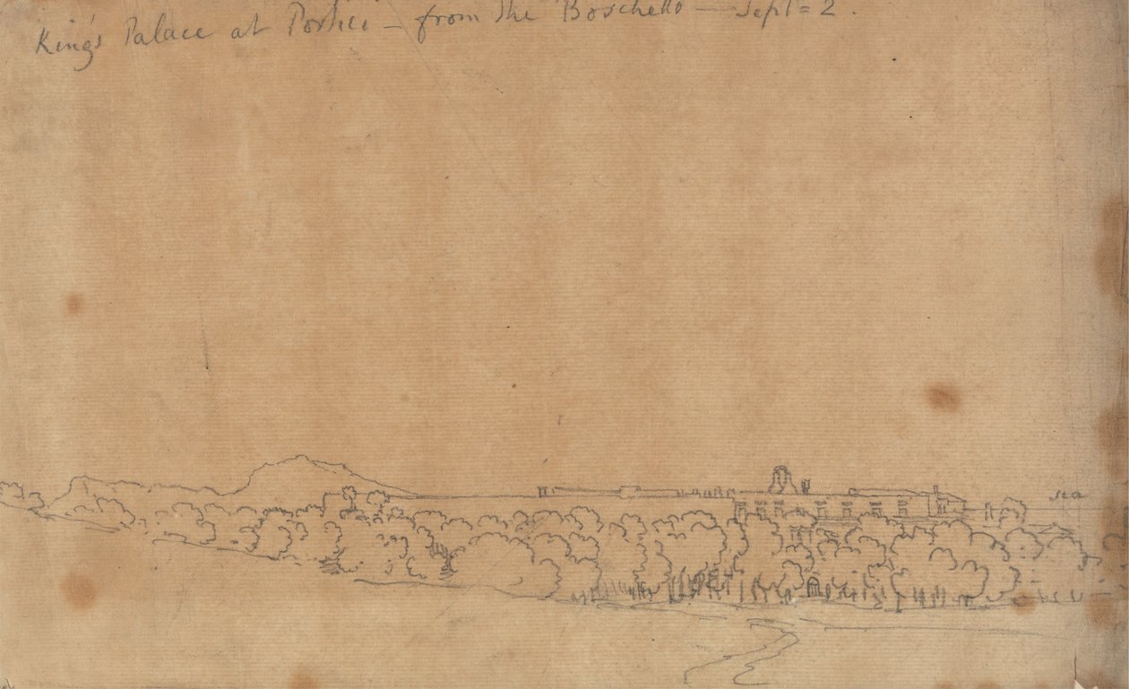 Pałac Królewski w Portici od Boschetto, 2 września autorstwa John Robert Cozens