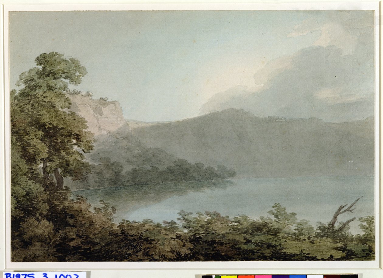 Jezioro Vico między Rzymem a Florencją, 1783 (grafit i wc na grubym papierze czerpanym) autorstwa John Robert Cozens
