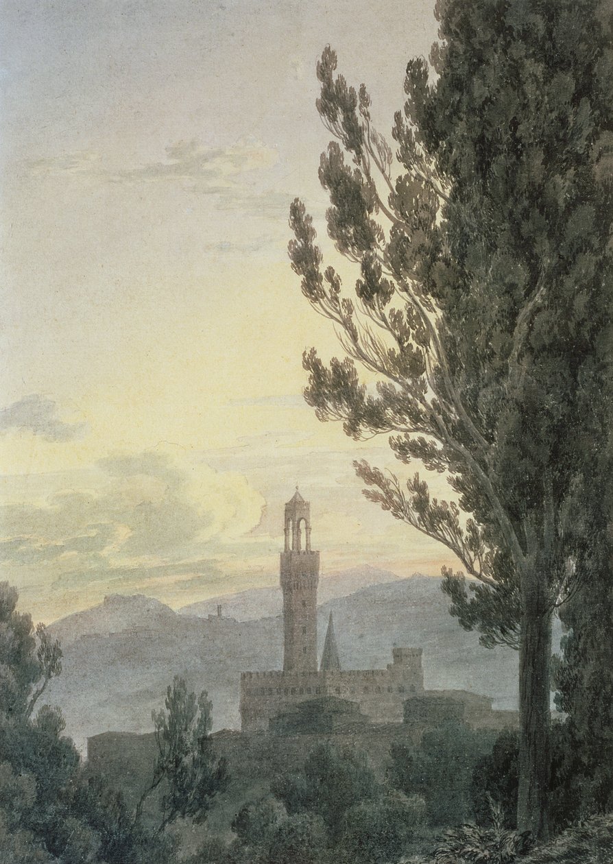 Palazzo Vecchio z Ogrodów Boboli we Florencji (wc i ołówek na papierze) autorstwa John Robert Cozens