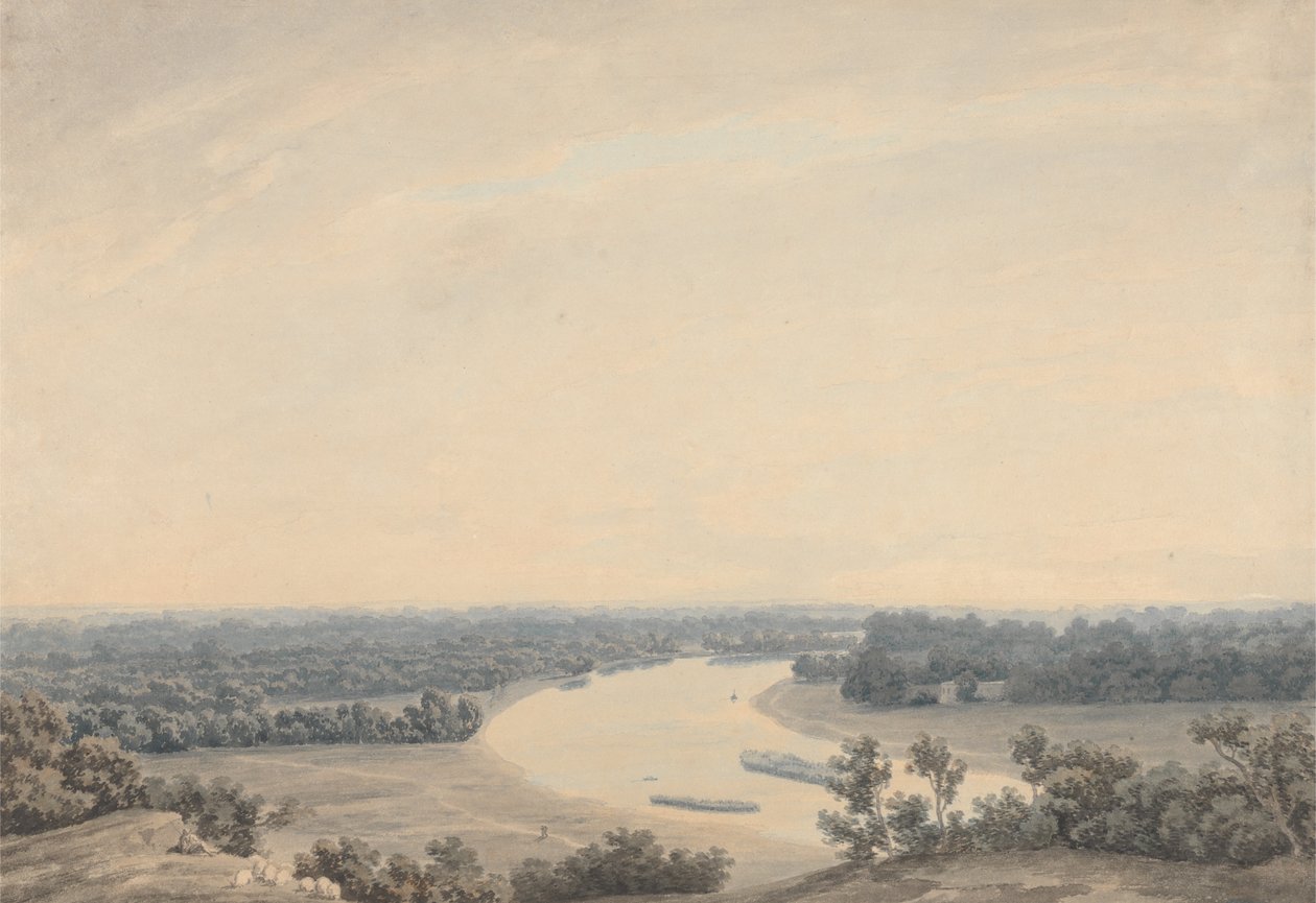 Tamiza z Richmond Hill, patrząc na południowy zachód autorstwa John Robert Cozens