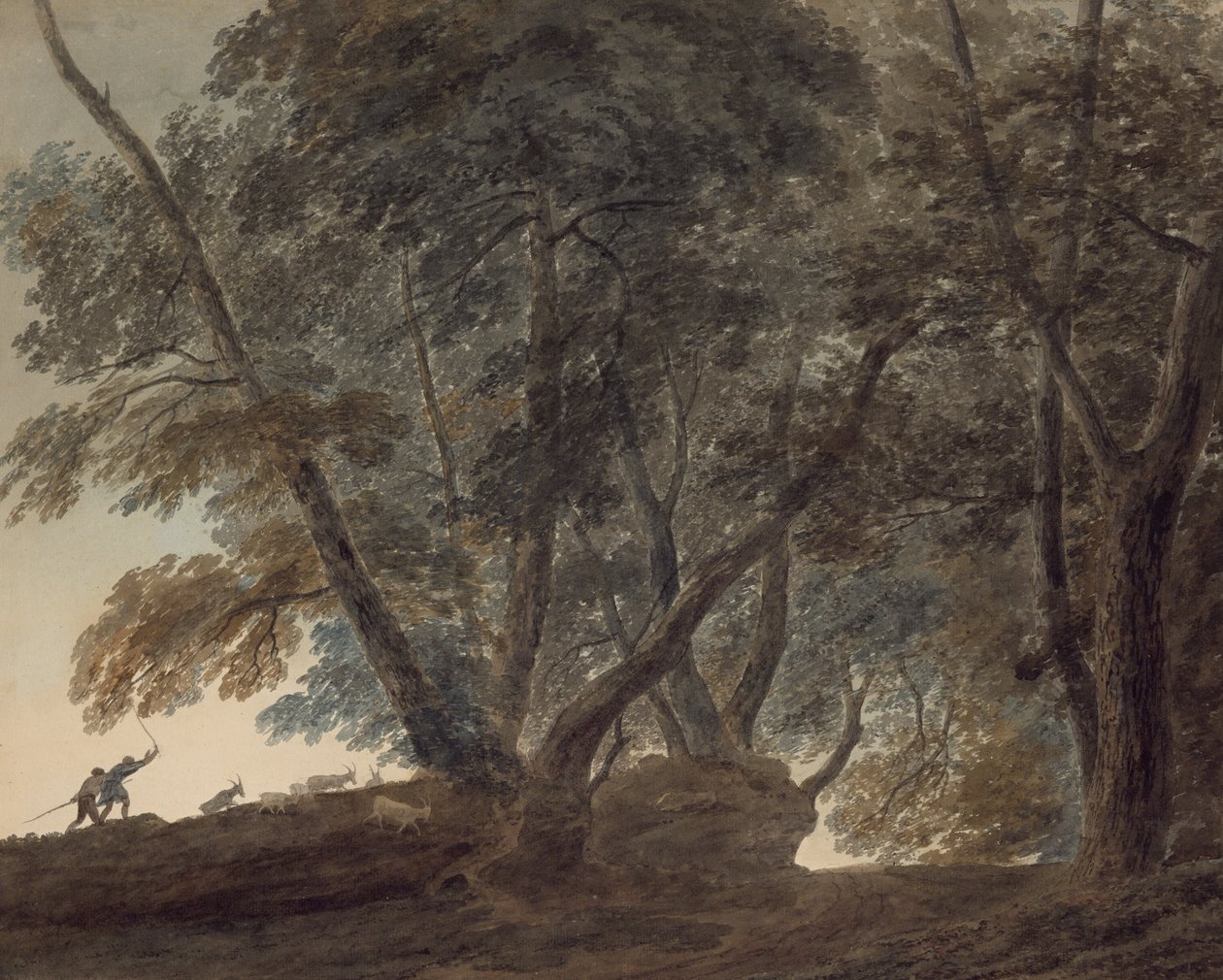 Pasterz-Widok na Galleria di Sopra nad jeziorem Albano autorstwa John Robert Cozens