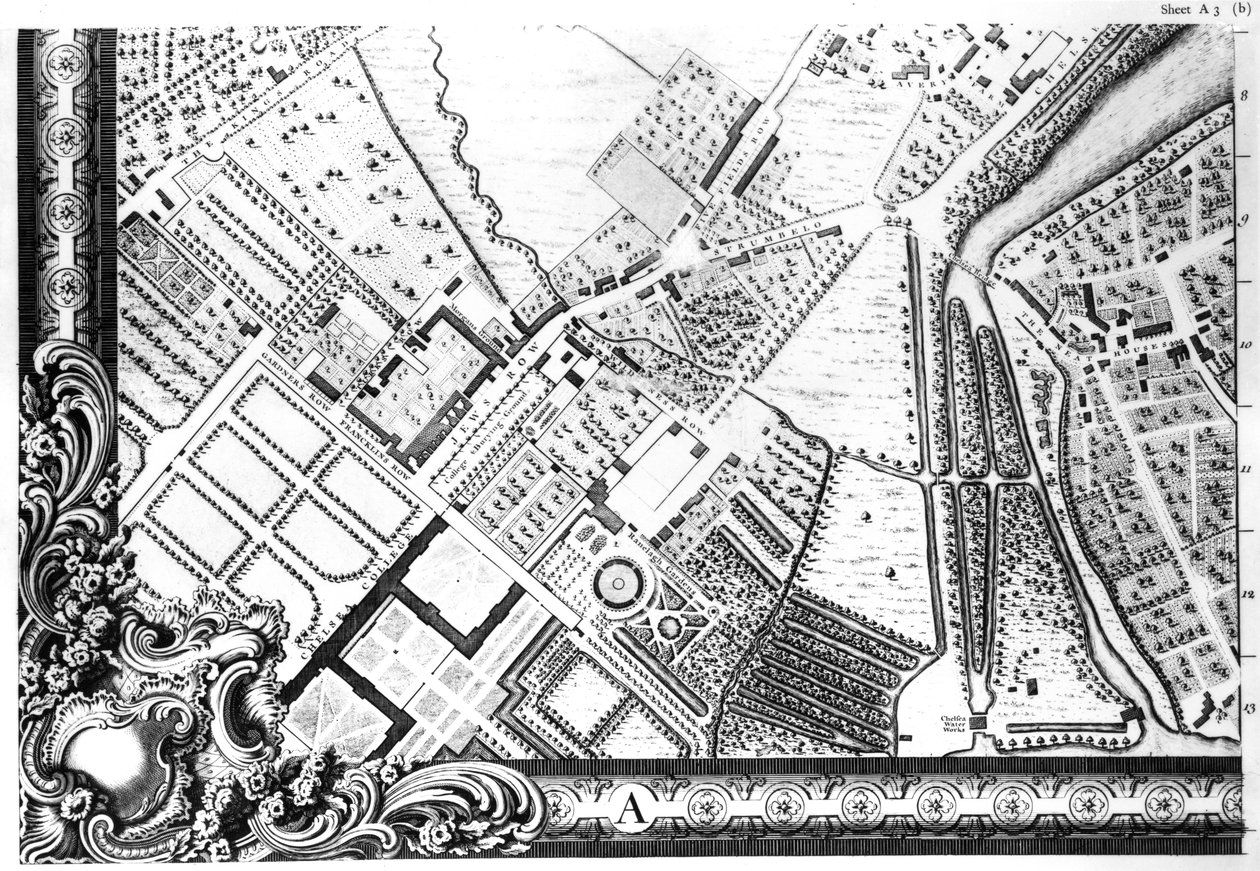 Mapa Chelsea, 1746 autorstwa John Rocque