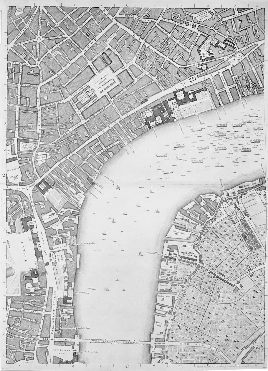 Mapa Covent Garden i Westminster, Londyn, 1746 r. autorstwa John Rocque