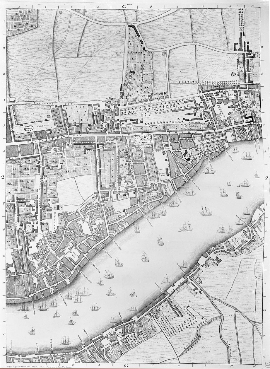 Mapa Wappingu, Londyn, 1746 autorstwa John Rocque
