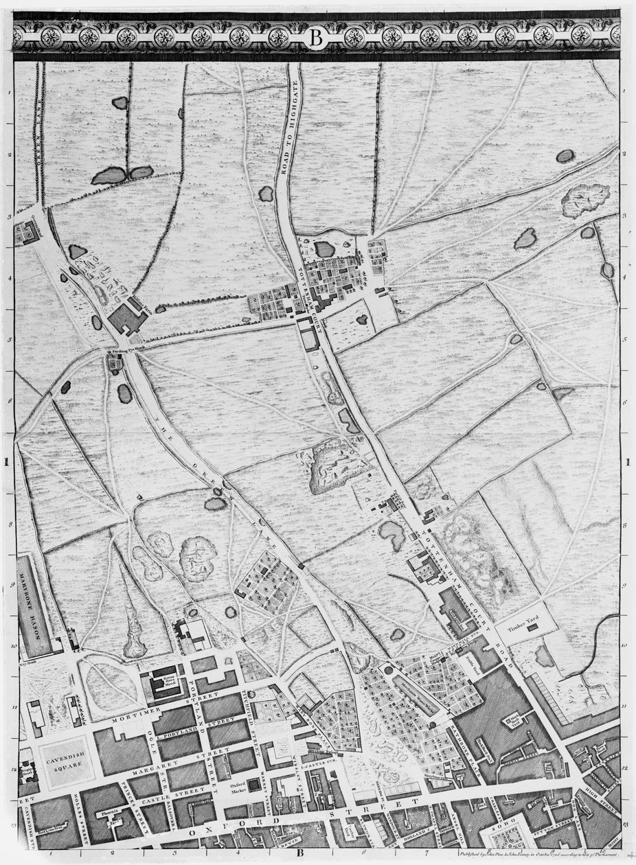 Mapa West Endu i Soho, Londyn, 1746 r autorstwa John Rocque