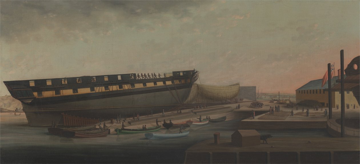 Podnoszenie Fregaty Jego Królewskiej Mości Diany w Blackburns Yard, niedaleko Plymouth autorstwa John Rogers