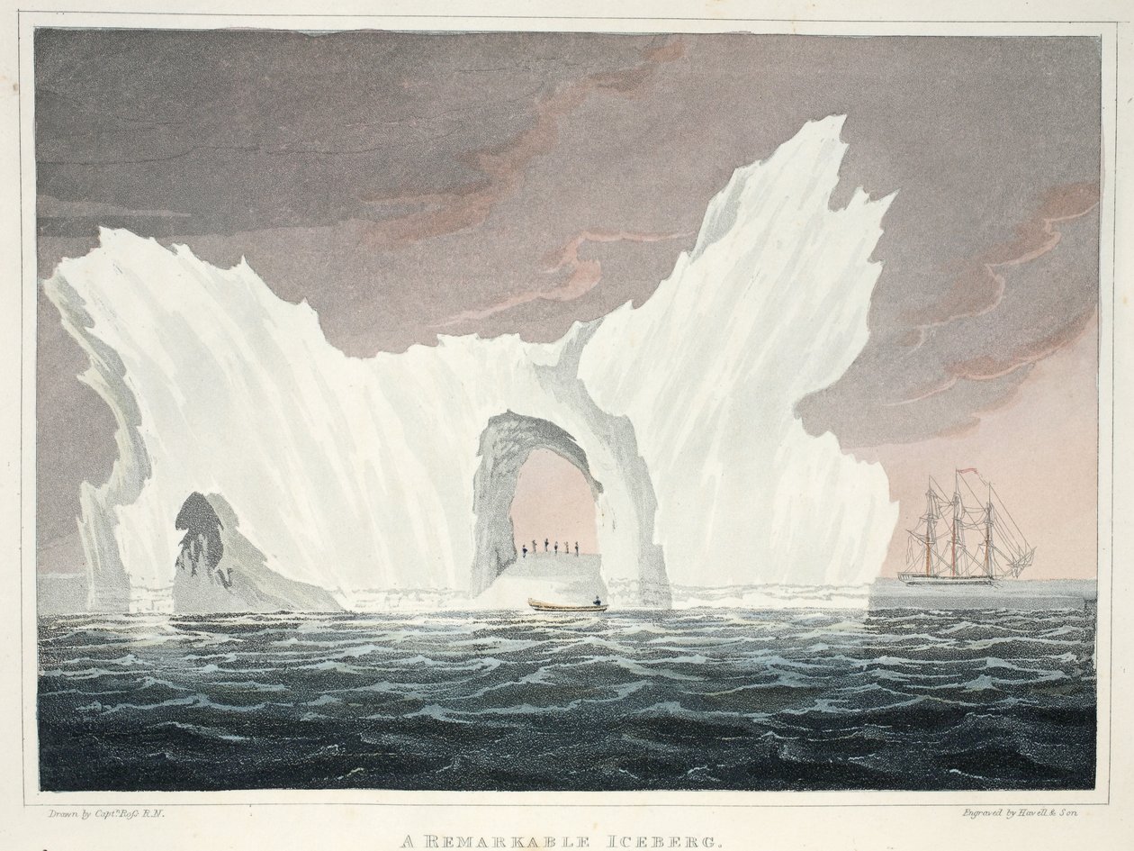 Niezwykła góra lodowa, lipiec 1818, ilustracja z „Podróży odkrywczej...”, 1819 autorstwa John Ross