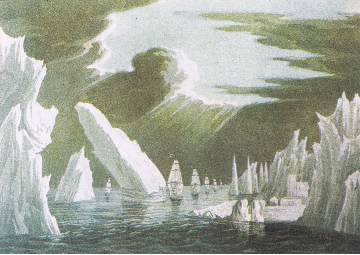 Przejście przez lód, czerwiec 1818 Sir John Ross Voyage of Discovery 1819, z British Adventure wydanego przez Collins, 1947 autorstwa John Ross