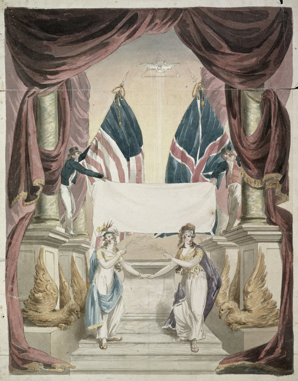 Pokój, alegoria traktatu genteńskiego, podpisanego 24 grudnia 1814 r. ok. 1814 r. (tusz i wc na papierze) autorstwa John Rubens Smith