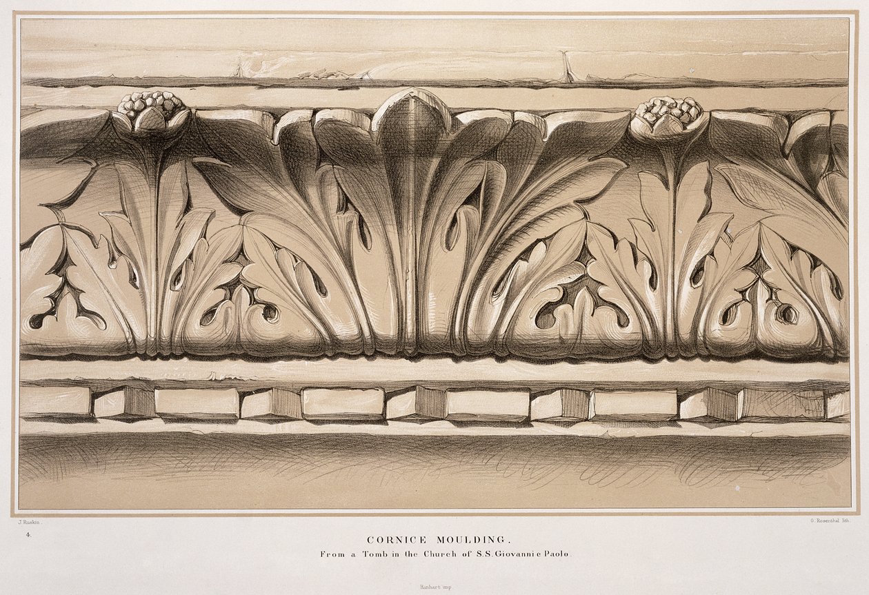 Listwa gzymsowa, Z grobowca w kościele S.S. Giovanni e Paolo, z „Przykładów architektury Wenecji” Johna Ruskina, ryt. G. Rosenthal, 1851 autorstwa John Ruskin