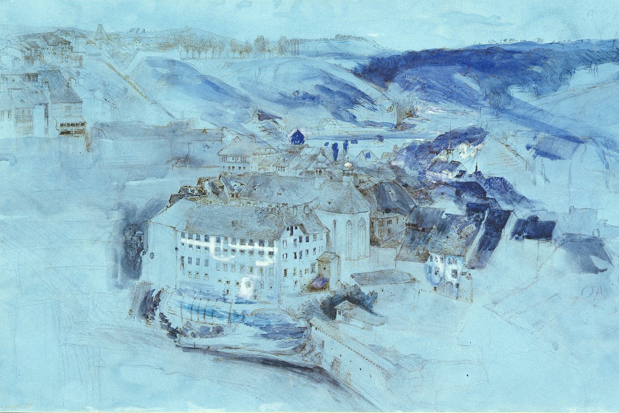 Fribourg (toaleta i gwasz na niebieskim papierze) autorstwa John Ruskin