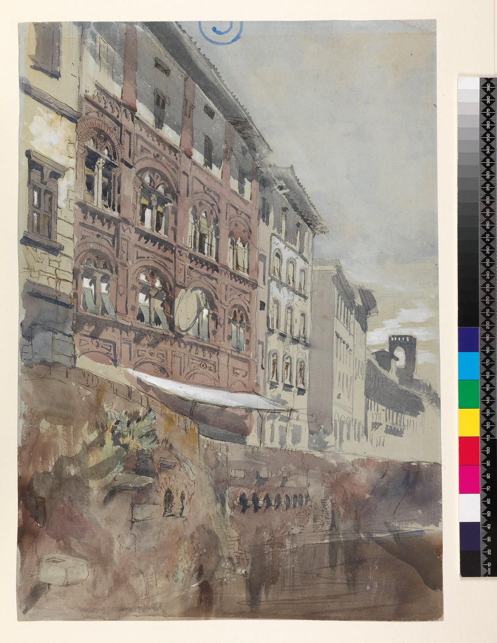 No.1590 Palazzo Agostini, Piza, 1845 (toaleta i gwasz na papierze) autorstwa John Ruskin