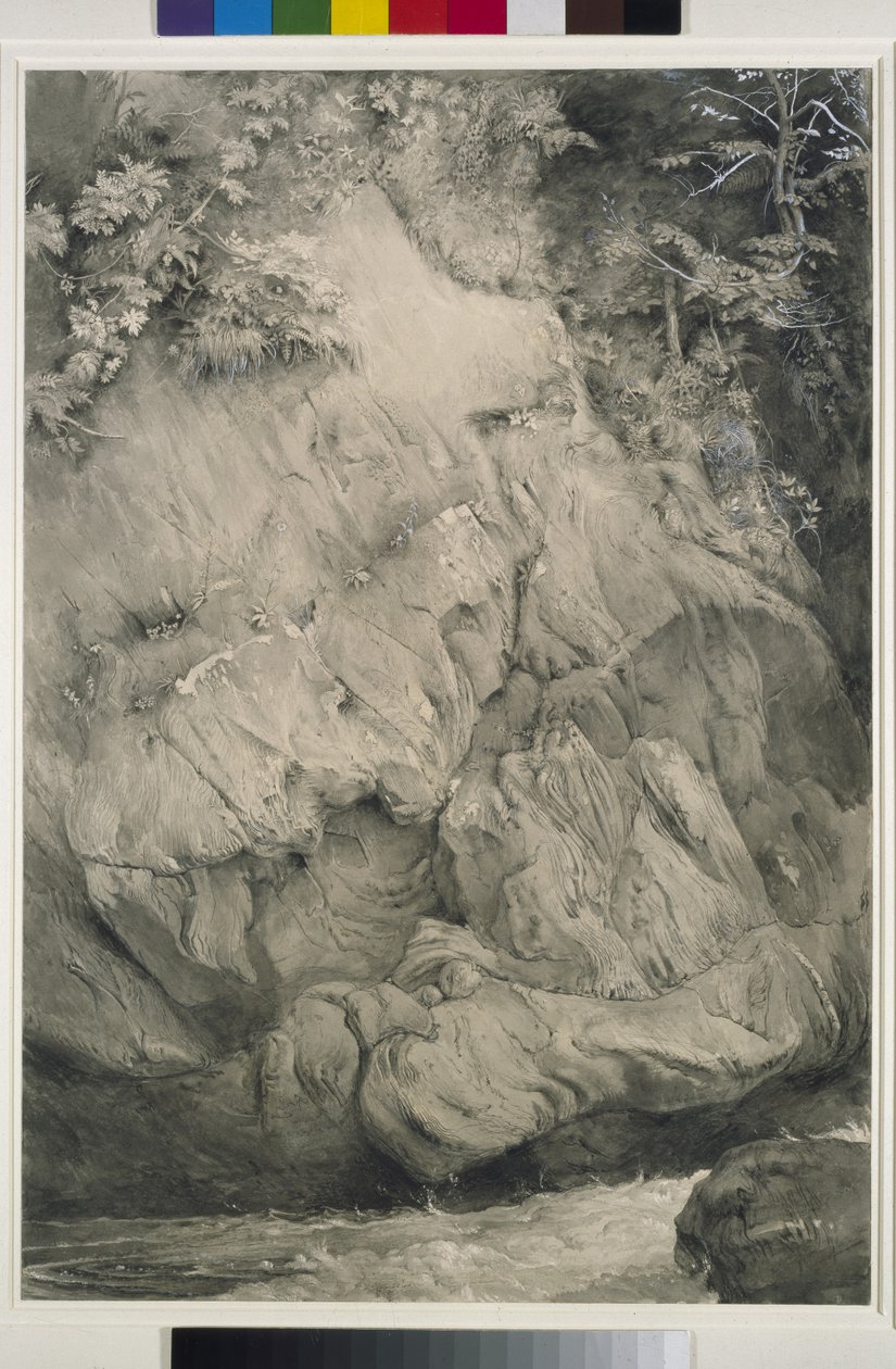 Studium skały gnejsowej, Glenfinlas, 1853-54 (pióro, wash i gwasz na papierze) autorstwa John Ruskin