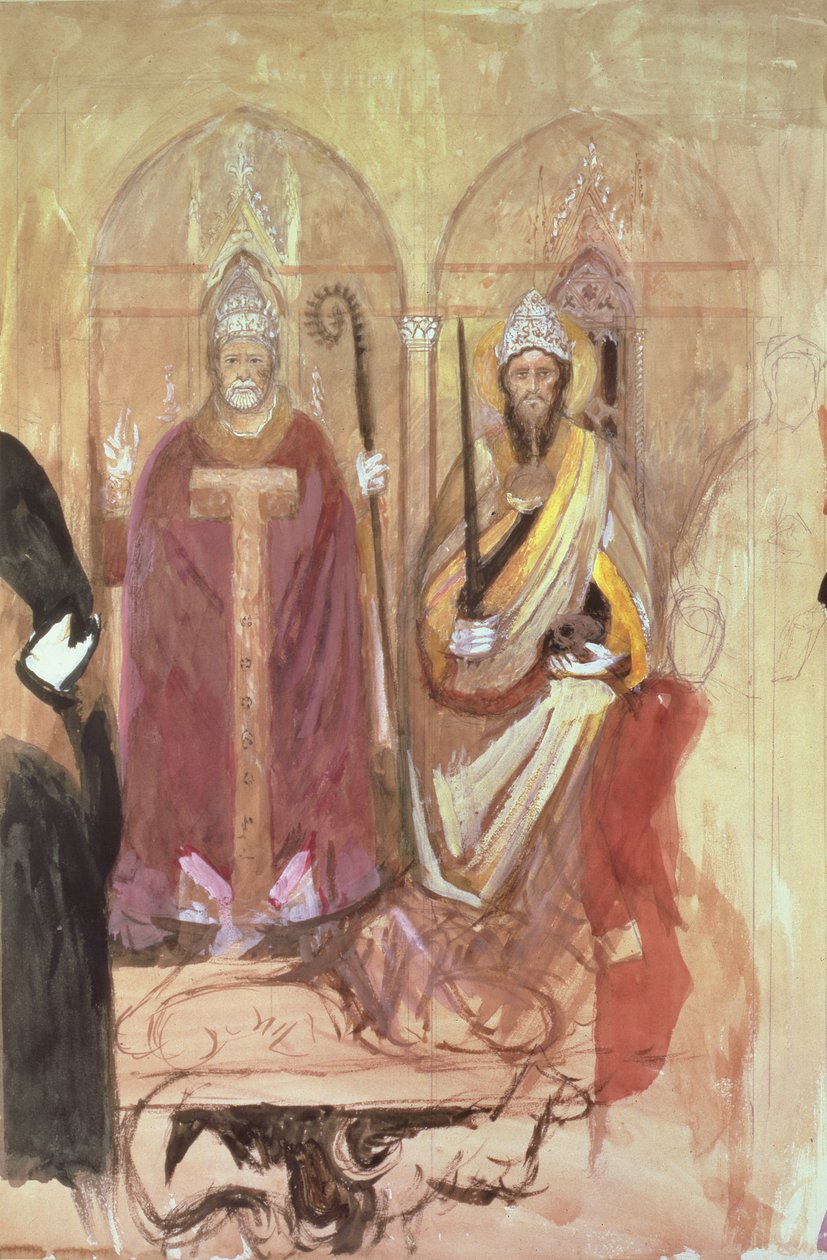Papież i cesarz, fresk w kaplicy hiszpańskiej, Santa Maria Novella, Florencja, XIX w. autorstwa John Ruskin