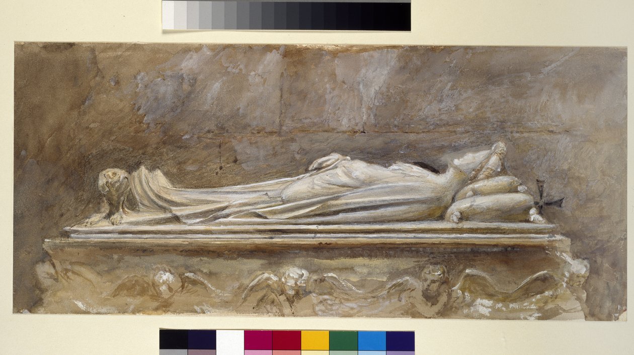 Grób Ilarii del Carretto w Duomo, Lukka, 10 sierpnia - 26 września 1874 (akwarela i kolor ciała nad grafitem na papierze, niektóre linie rządziły) autorstwa John Ruskin