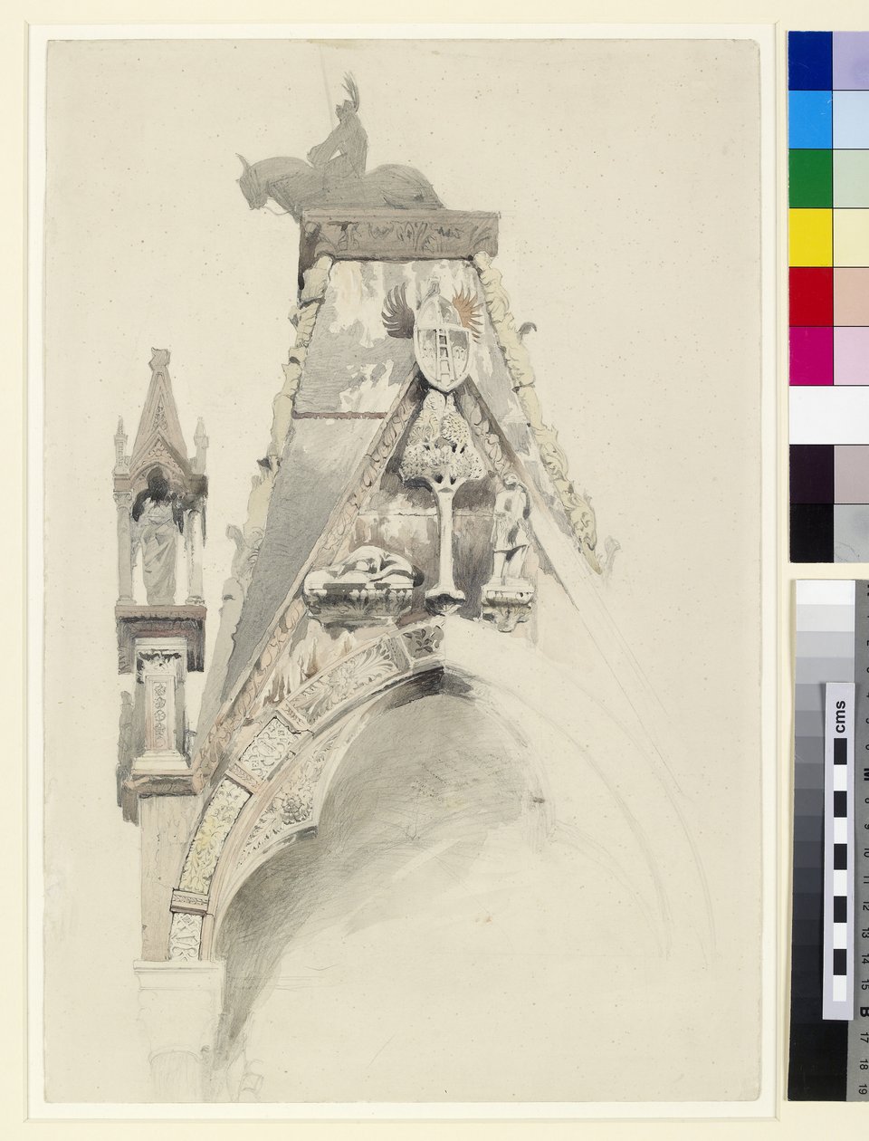 Grób Mastino II, Santa Maria Antica, Werona, XIX w. (ołówek i wc na papierze) autorstwa John Ruskin