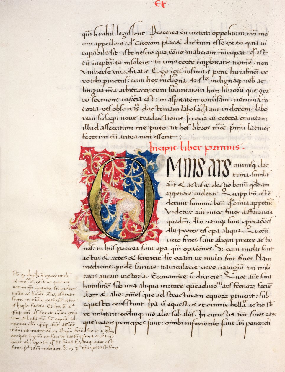 Ms.228, f.4v: Strona z „Etyki i polityki nikomachejskiej” Arystotelesa, 1452 autorstwa John Russell