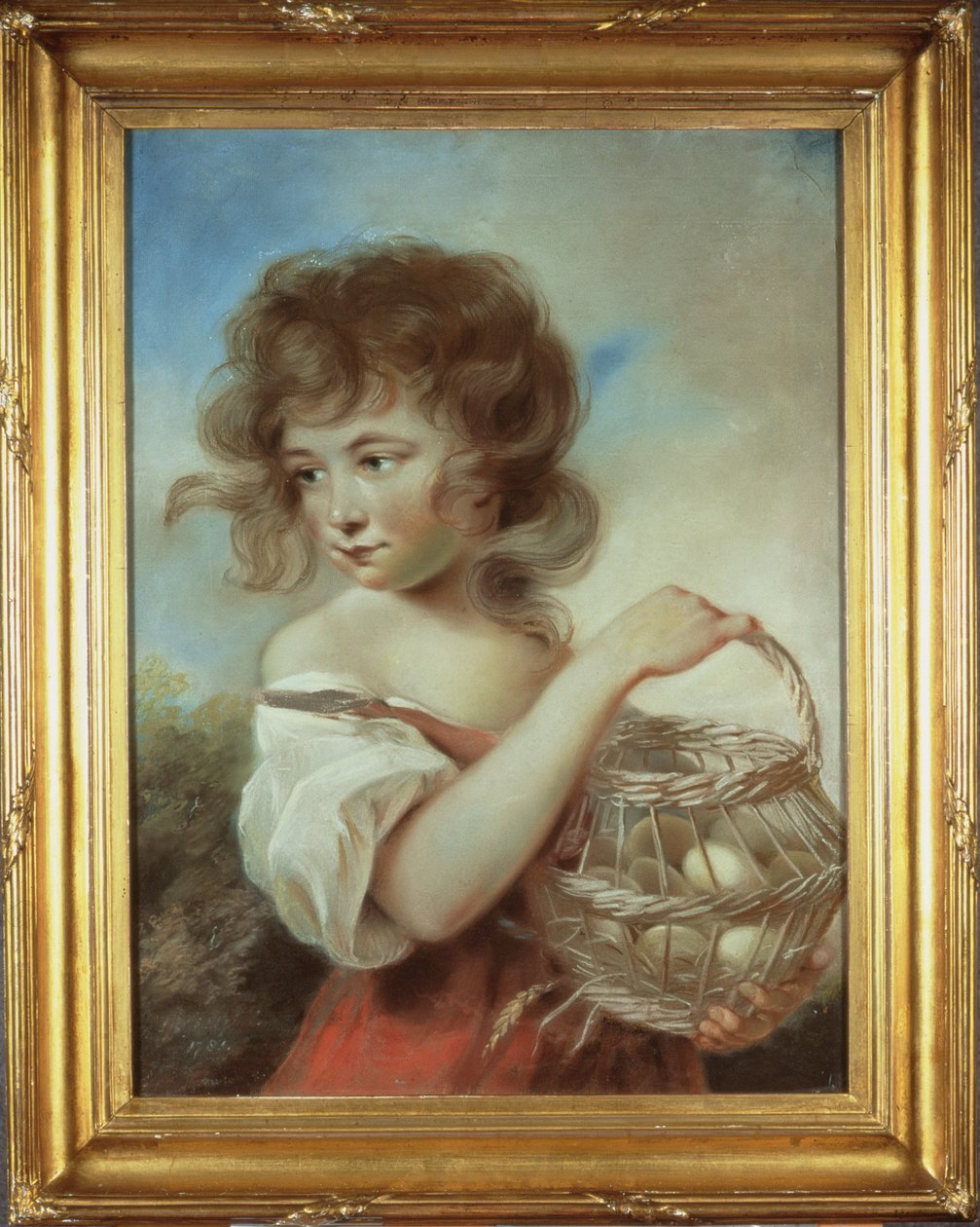 Dziewczyna z koszykiem jajek, ok. 1780 (pastel) autorstwa John Russell