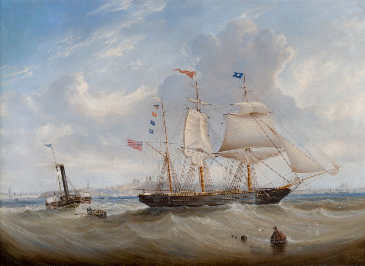 Żaglowiec „Anne” wypływający z rzeki Tyne, 1859 autorstwa John Scott