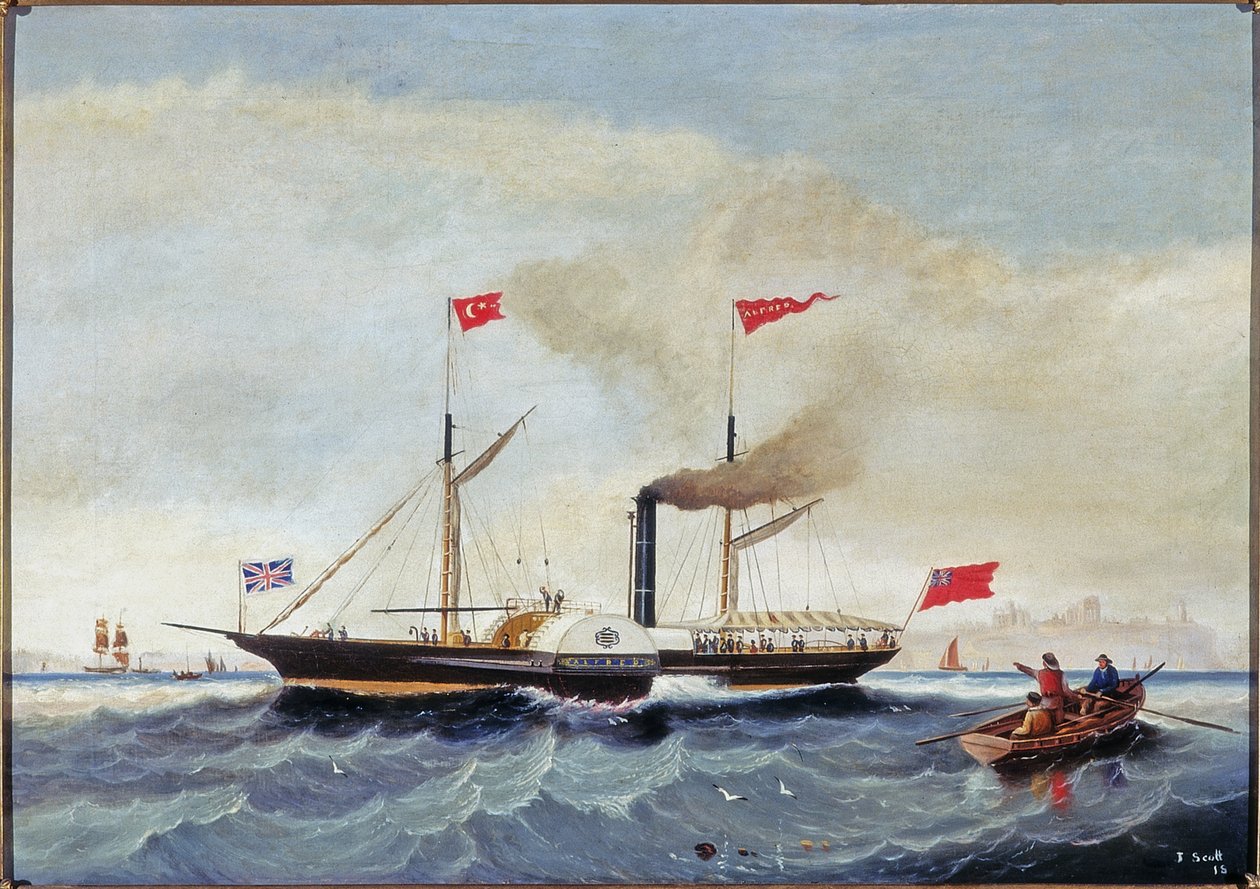 Holownik parowy „Alfred” u wybrzeży Tynemouth, ok. 1856 r. autorstwa John Scott