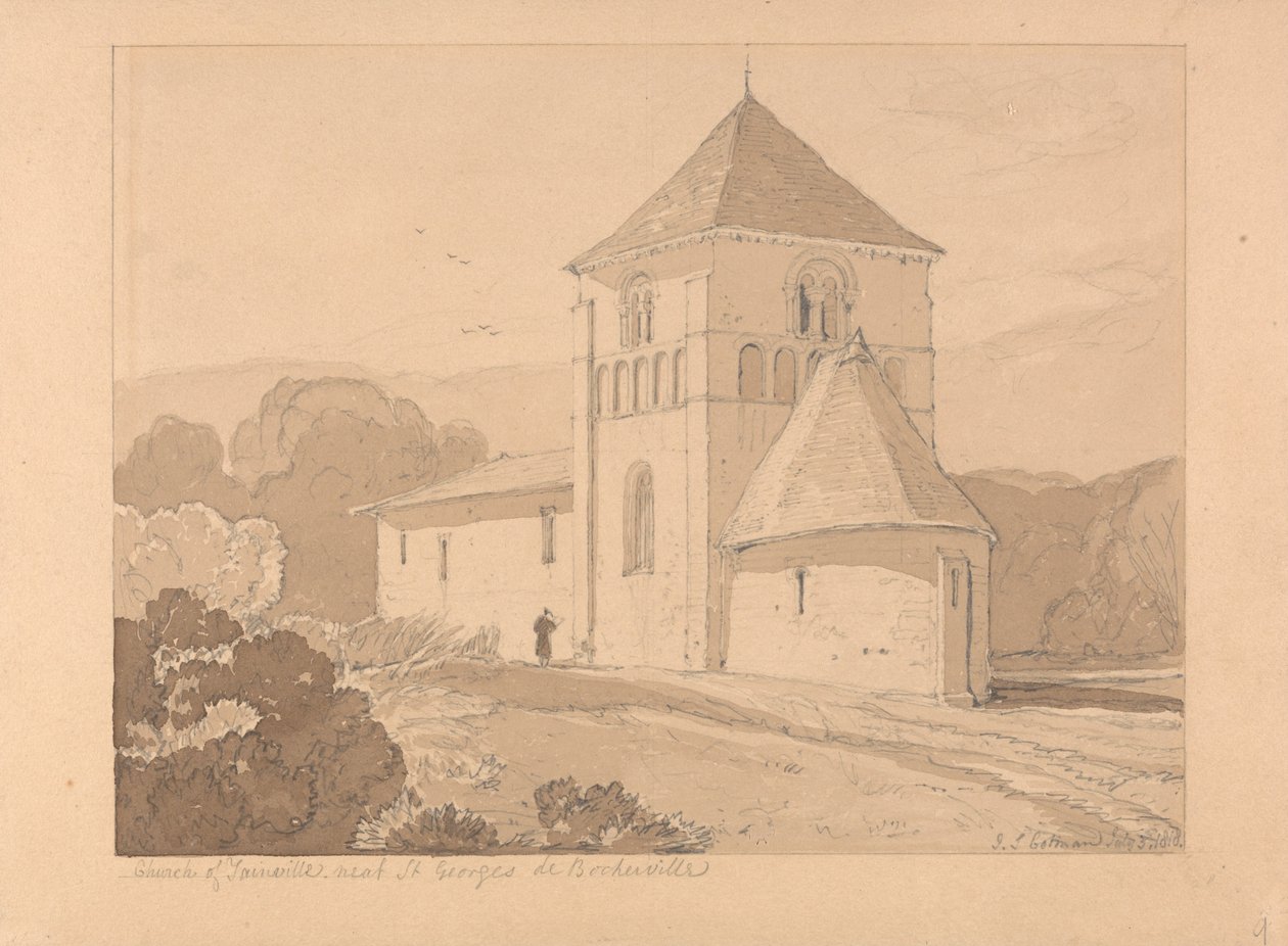 Kościół Yainville, niedaleko Saint Georges de Boscherville, Normandia autorstwa John Sell Cotman