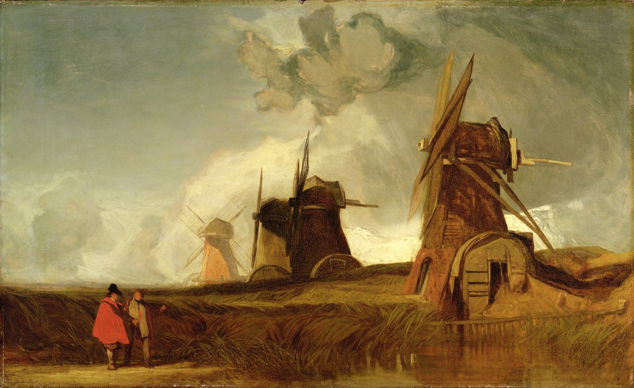 Młyny odwadniające w Fens, Croyland, Lincolnshire, ok. 1830-40 autorstwa John Sell Cotman