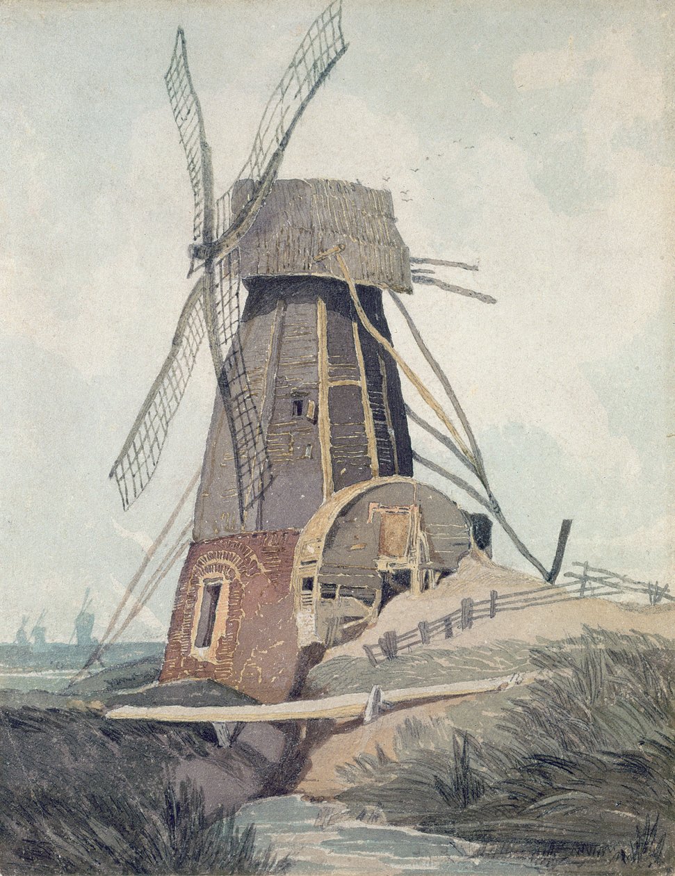 Draining Mill w Lincolnshire, 1807-08 (wc i czarny ołów na papierze) autorstwa John Sell Cotman