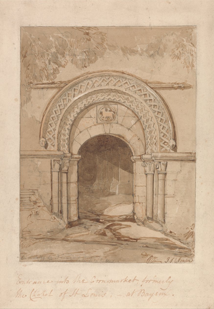 Wejście do Cornmarket, dawniej kaplica św. Ludwika w Bayeux autorstwa John Sell Cotman