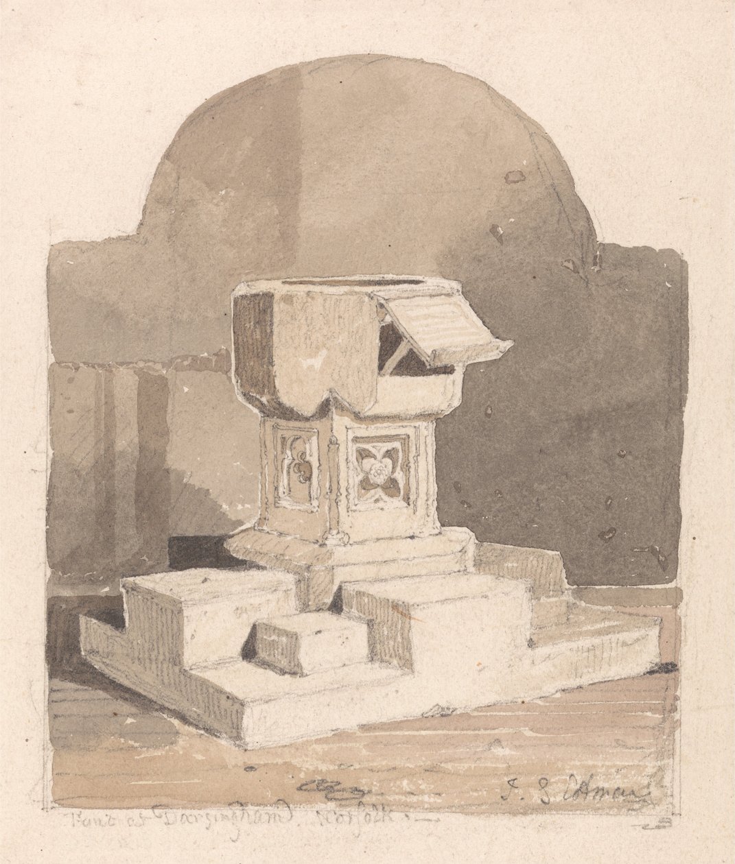 Czcionka w kościele Dersingham, Norfolk autorstwa John Sell Cotman