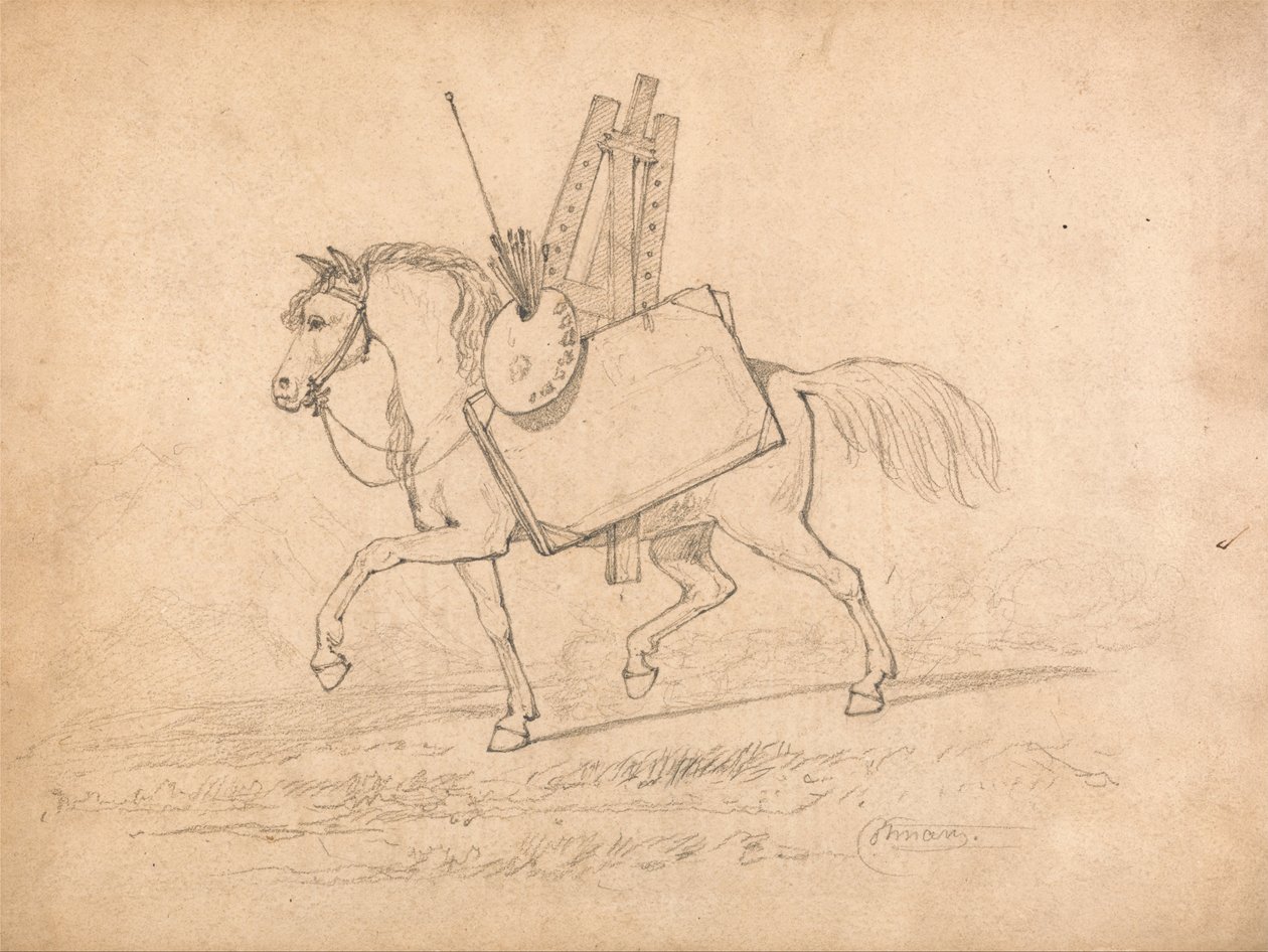 Koń obciążony parafernaliami artysty autorstwa John Sell Cotman