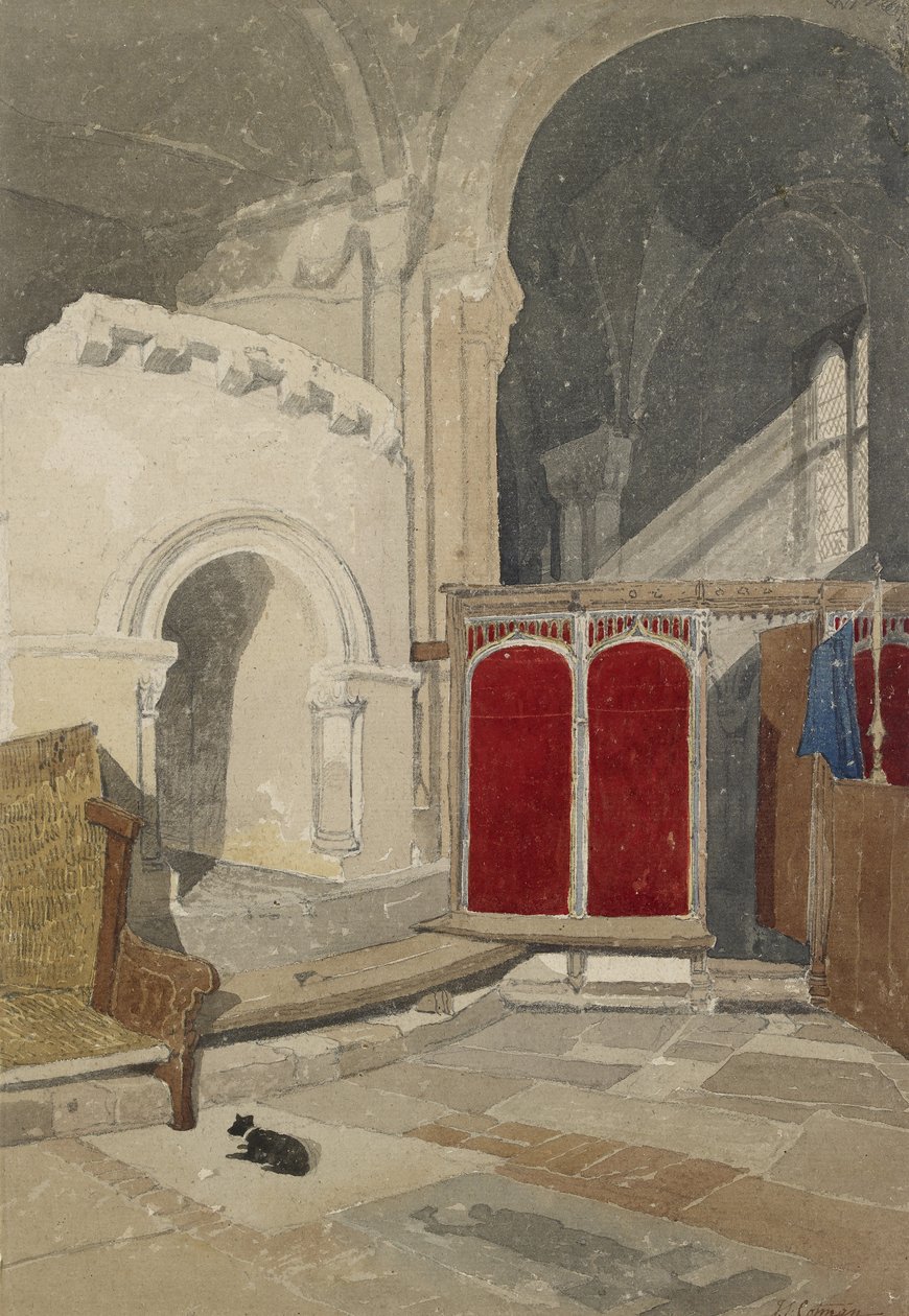 Wnętrze katedry w Norwich, XIX w. autorstwa John Sell Cotman