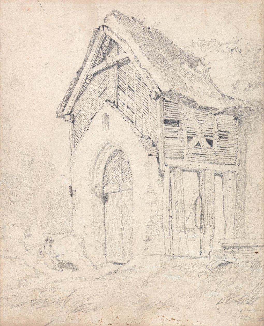 Ganek i dzwonnica kościoła Thurgarton, Norfolk autorstwa John Sell Cotman