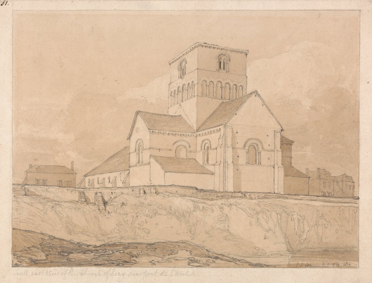 Południowo-wschodni widok kościoła Lery, w pobliżu Pont-de-lArche, Normandia autorstwa John Sell Cotman