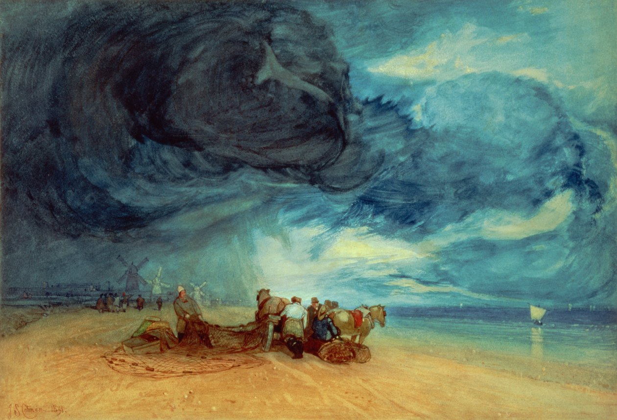 Sztorm na plaży w Yarmouth, 1831 r. autorstwa John Sell Cotman