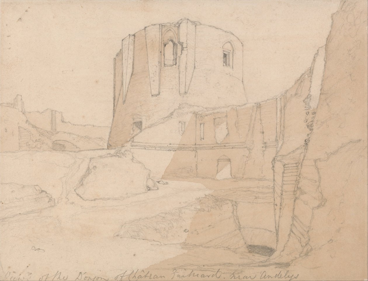 Widok na donżon zamku Gaillard, niedaleko Andelys, Normandia autorstwa John Sell Cotman
