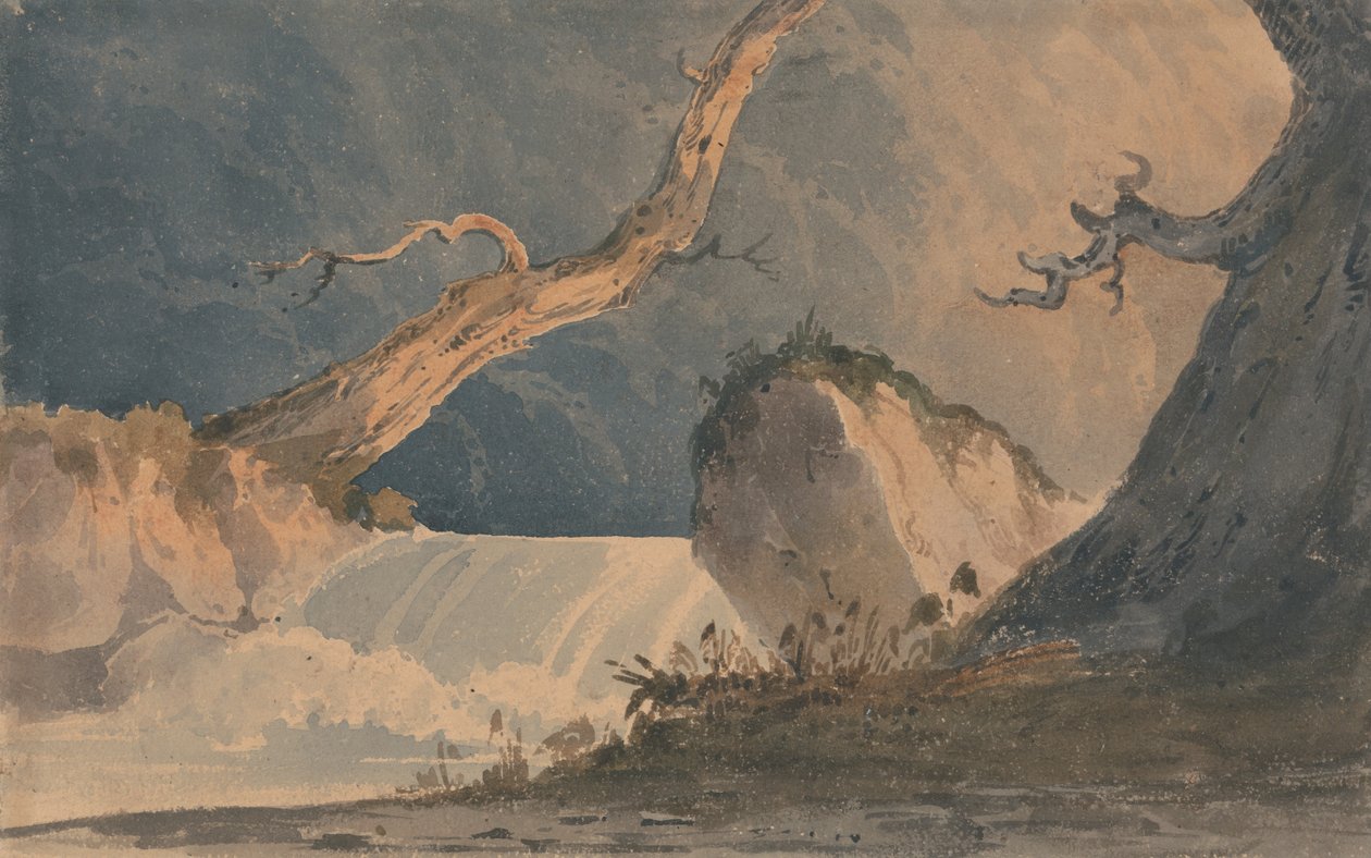 Wodospad w opuszczonym krajobrazie autorstwa John Sell Cotman