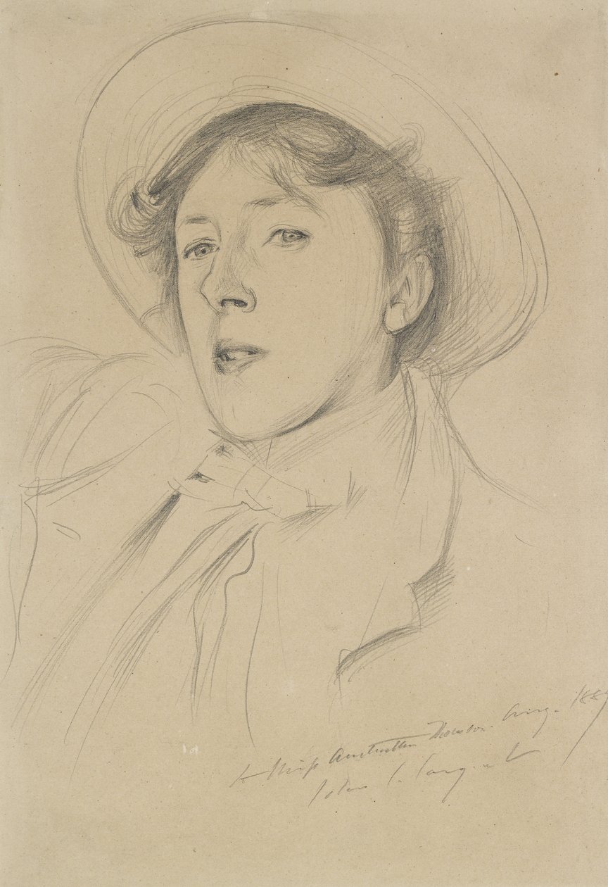 Portret Vernona Lee, 1889 (grafit na jasnożółtym papierze) autorstwa John Singer Sargent