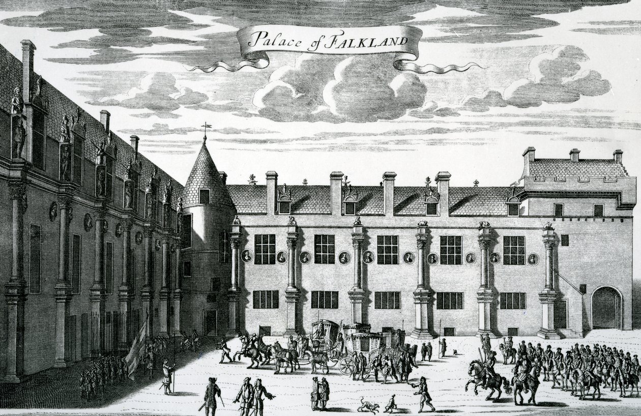 Pałac Falklandów, z „Theatrum Scotiae” Johna Slezera, opublikowany 1693 autorstwa John Slezer
